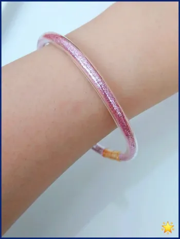 Bracelet jonc souple rose pailleté – Look lumineux
