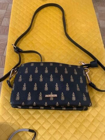 Sac à main Moa noir avec  motif Ananas doré