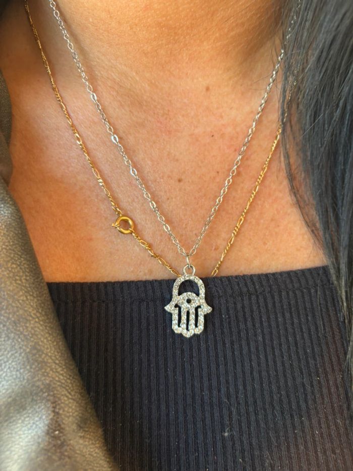Chaîne et pendentif main de fatma avec strass neuve - photo numéro 3