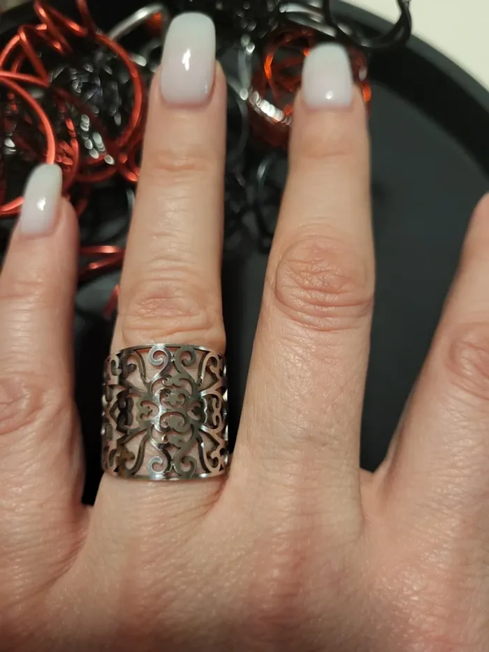 Bague acier inoxydable ajustable motif floral ajouré argenté - photo numéro 4