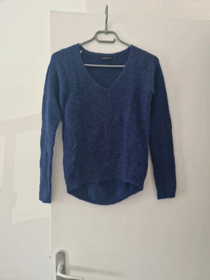 Pull femme hiver col V bleu marine TBE taille XS monoprix