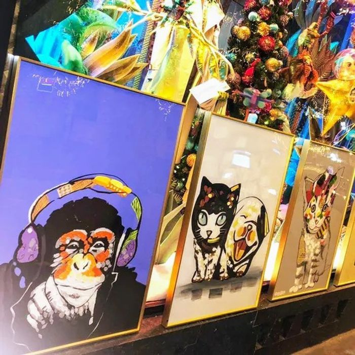 Tableaux peints à la main avec cadre et protection en plexiglass