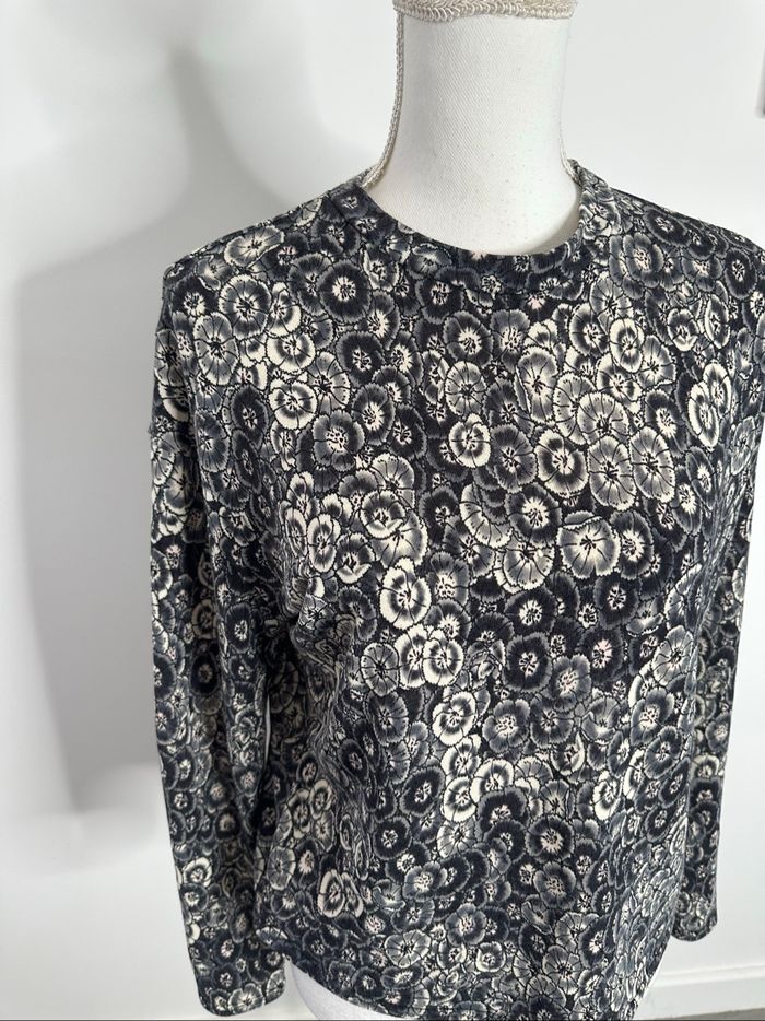 Pull à fleurs noir gris et crème T38 M - photo numéro 2