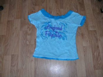 Tee shirt JENNYFER bleu turquoise lettres violettes "Papeete" taille M TBE