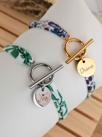 Bracelet liberty personnalisé avec médaille gravée, fermoir T en acier inoxydable, idée cadeau