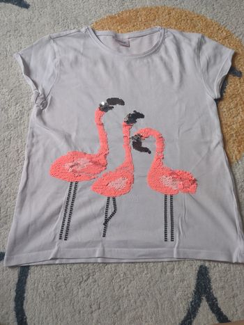 T-shirt blanc flamand rose tao 8 ans