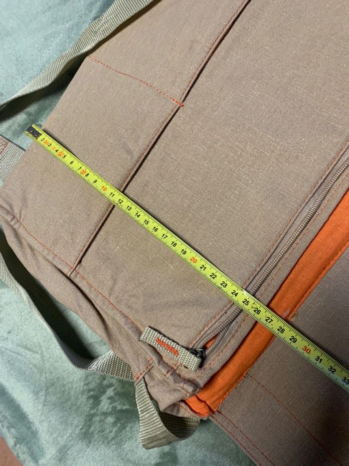 Sacoche sac cartable étudiant toile marron crème dimensions intérieures 25x35cm - photo numéro 8