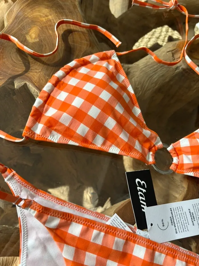 Maillot de bain 2 pièces Etam carreaux orange blanc 38 - photo numéro 3