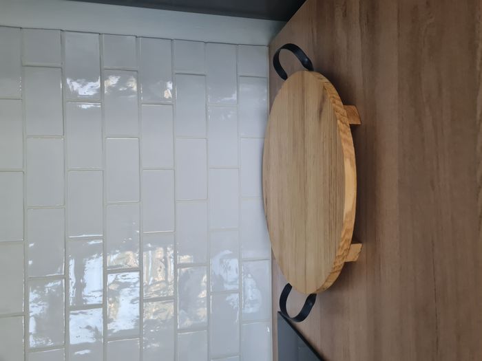 Plateau rond bois et métal noir - photo numéro 2