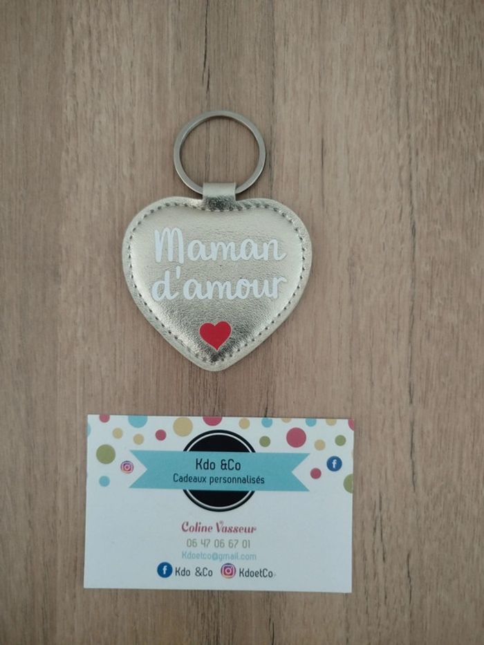 Porte-clé cœur maman d'amour similicuir