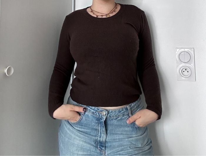 Pull marron doux – Taille M – Cachemire & Laine – Excellent état