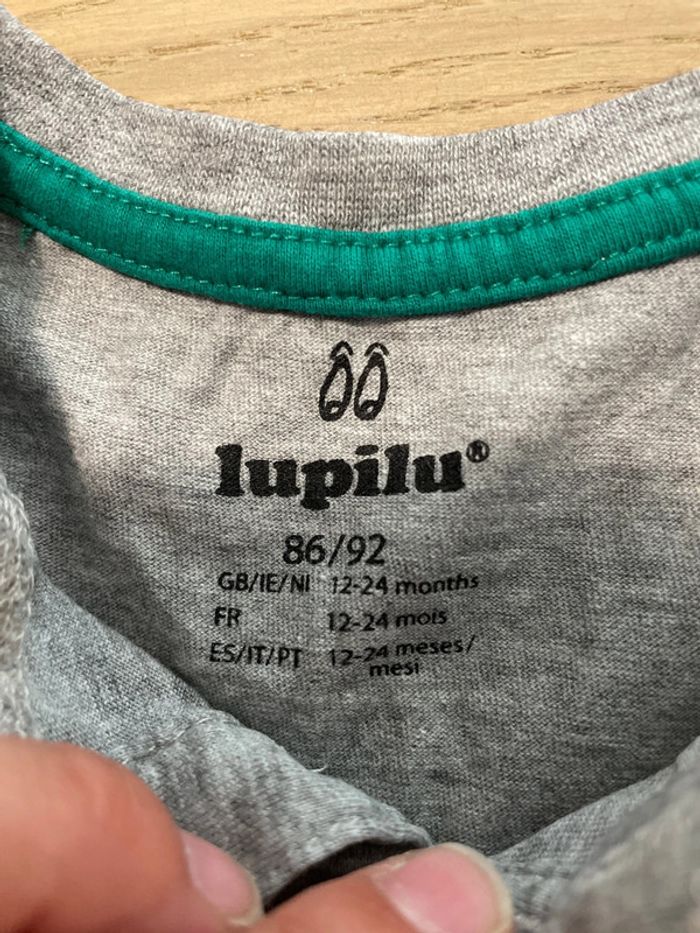 T-shirt manches longues gris et vert lupilu 12/24 mois - photo numéro 2