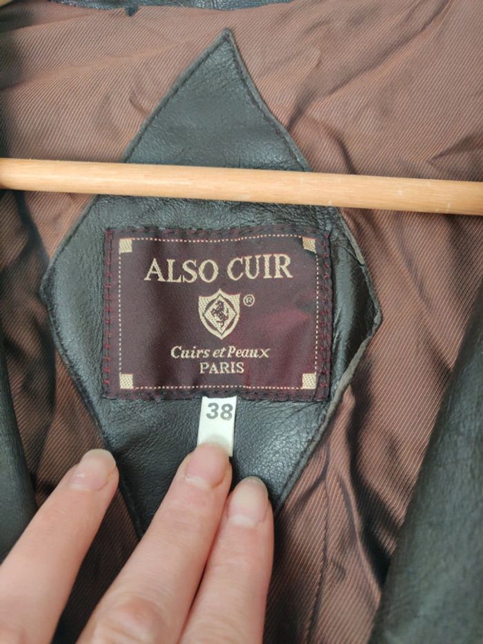 Blouson long en cuir ceinturé Also cuir vintage femme taille 38 - photo numéro 7