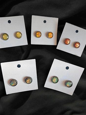 Lot 5 paires puces d'oreilles opale holographique inox  🇨🇵 Fabrication Artisanale - Ø 8mm