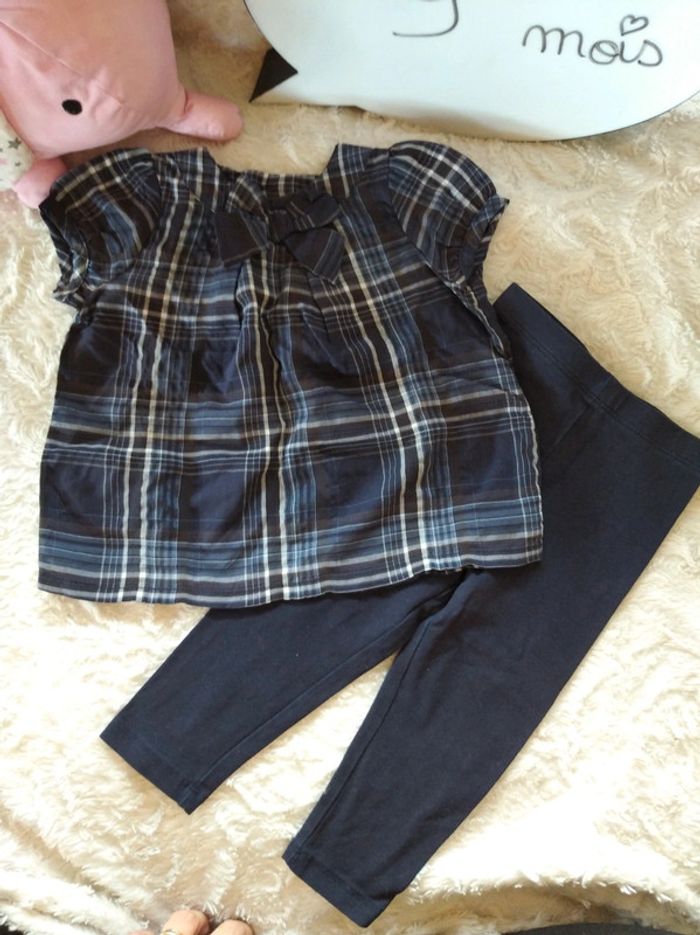 Ensemble (blouse manches courtes nœud+legging) Fille 9 mois Bout'chou - photo numéro 2