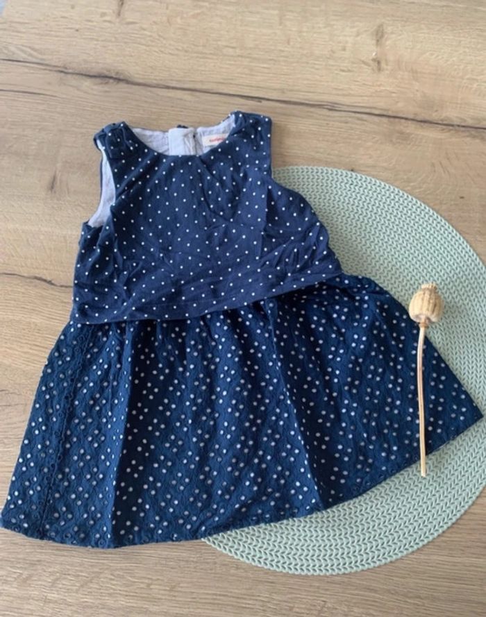Robe bleu marine a pois blanc -12mois - catimini