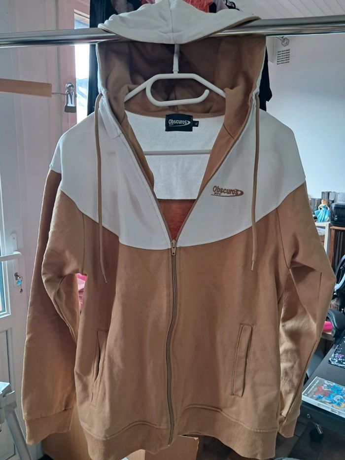 Veste mixte sweat à capuche sport ou citadine marron clair et blanche - Obscuros - T38/40