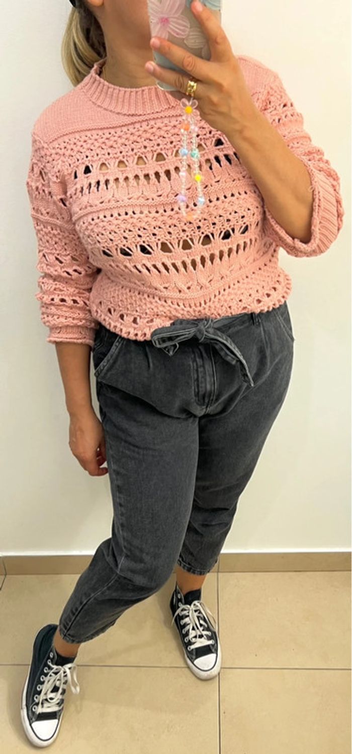 Pull en maille ajourée rose – fabriqué au Brésil 🇧🇷 Taille 36 - photo numéro 3
