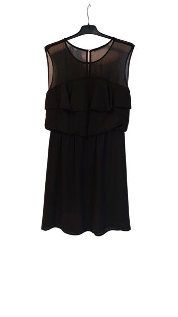 Robe noire Promod fluide à volants et empiècement transparent ✨taille M