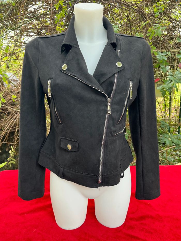 Blouson style perfecto noir T.M – effet daim, velours peau de pêche - photo numéro 4