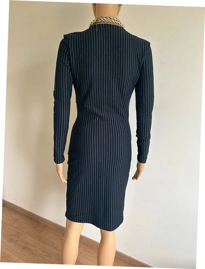 Robe bleue marine à manches longues avec rayures blanches Mango taille S TBE - photo numéro 7