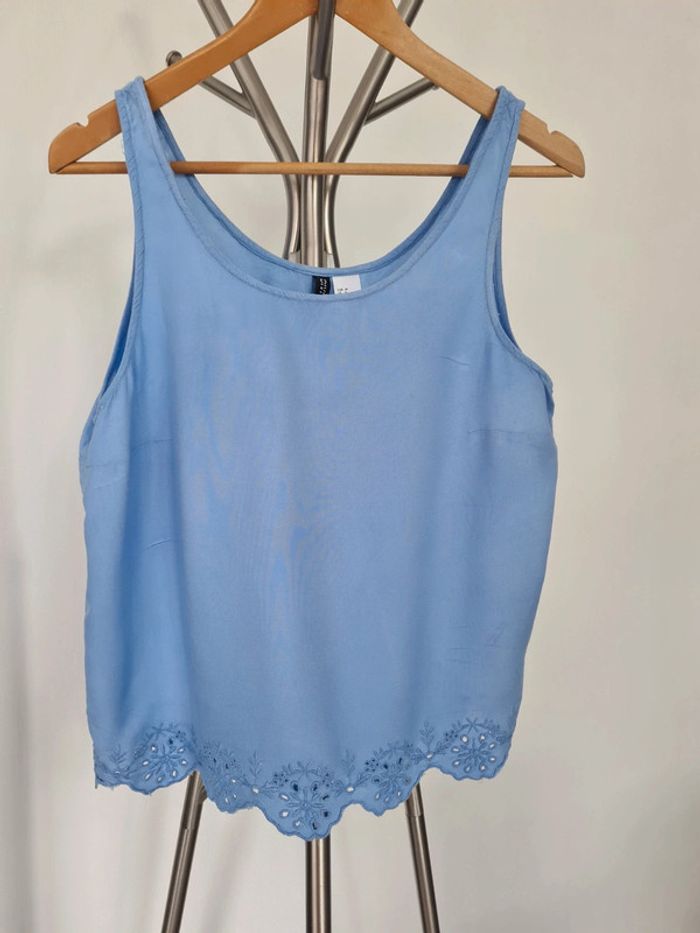 Haut débardeur femme broderie bleu indigo 38 - photo numéro 5
