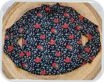 Blouse motif floral à manches longues - Shein - Noir - Femme - Très bon état