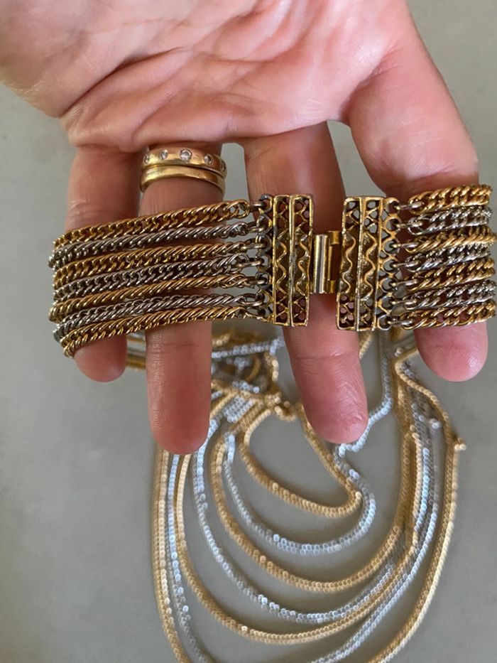 Collier sautoir à plusieurs chaînes en métal argenté et doré - photo numéro 13
