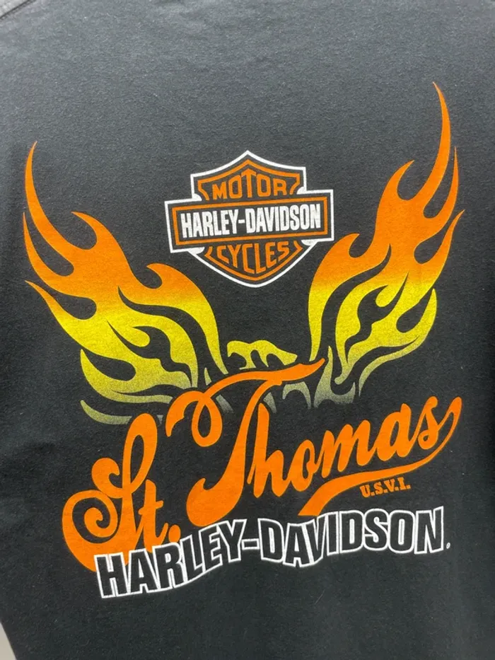 T-shirt rare print Harley Davidson black flames collector motor cycles biker Mens Medium - photo numéro 7