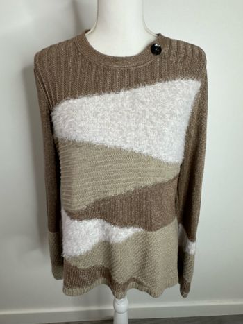 Pull beige crème et blanc angora synthétique Vintage T42 XL