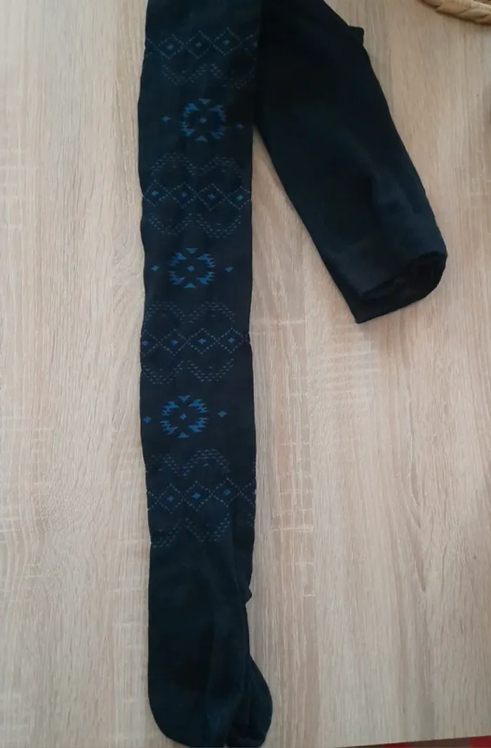 Collant hiver bleu foncé à motifs
