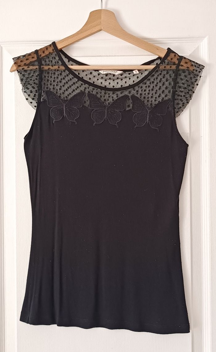 Top Empiècement Noir NafNaf Femme