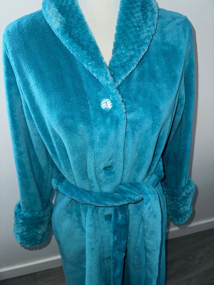 Robe de chambre peignoir polaire bleu canard Vintage T38 M - photo numéro 3