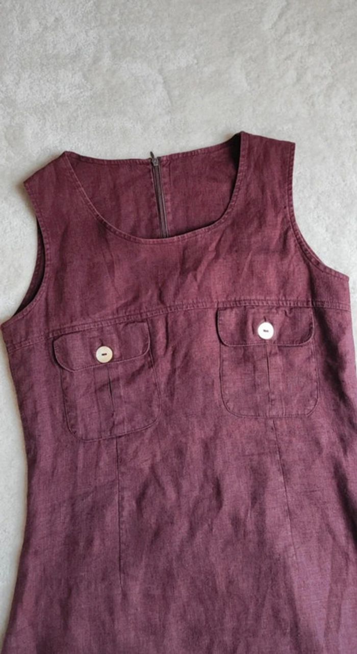 Robe d'été sans manches Tricot 40 couleur bordeaux aubergine 100% lin - photo numéro 5