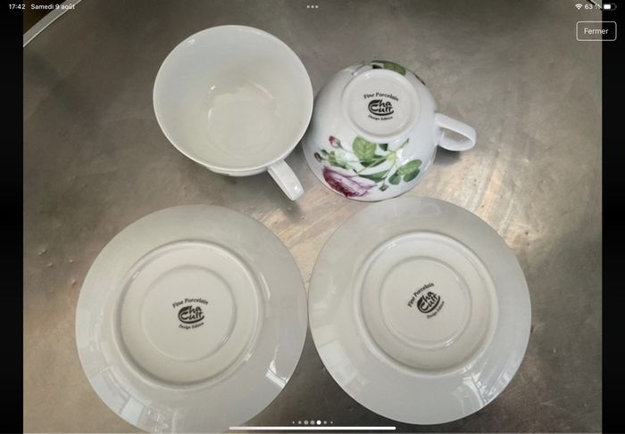 Lot de 2 tasses et soucoupes porcelaine Cha cult - photo numéro 7