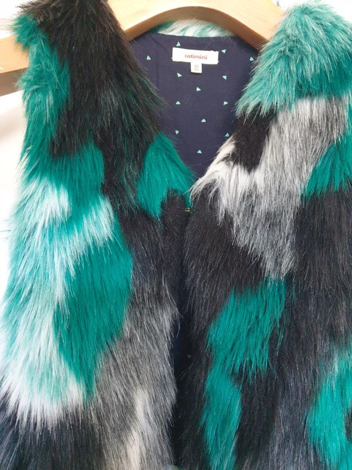 Gilet Cardigan sans manche Fausse fourrure et Chemise trapèze assortie Coton Catimini 10 ans - photo numéro 5