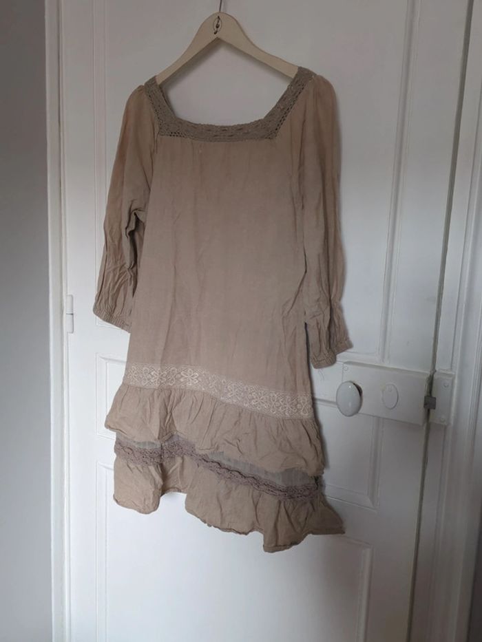 Robe beige marron stradivarius L boheme - photo numéro 4