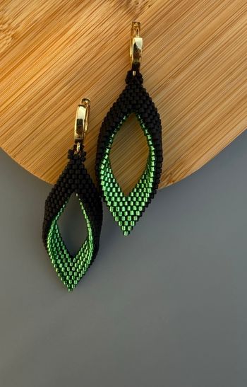 Boucles d'oreilles en perles Miyuki 6 cm - style chic noir et vert