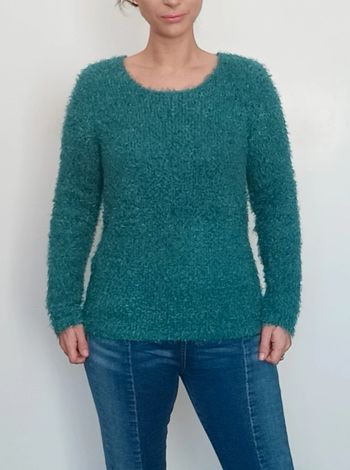 Pull d hiver poilu chaud uni vert taille 40