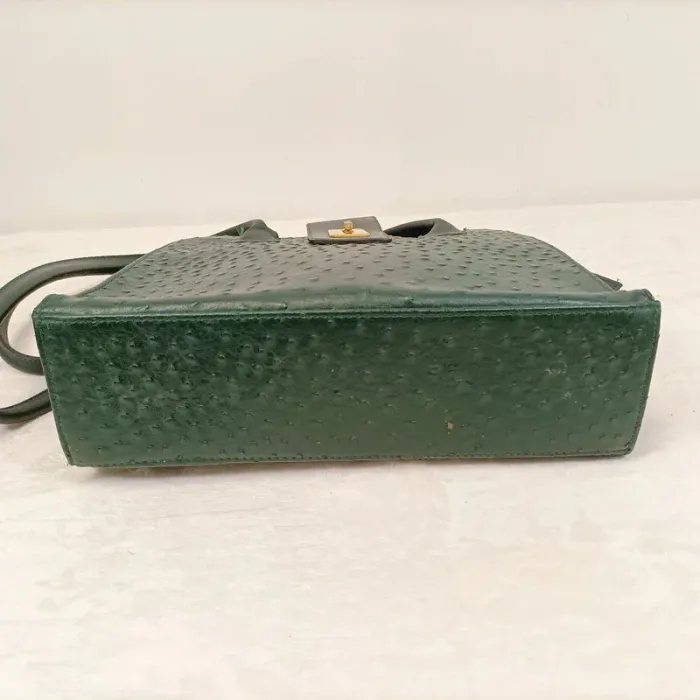 Sac effet cuir autruche vert foncé - fermeture dorée - Anses - style chic rétro S010 - photo numéro 8