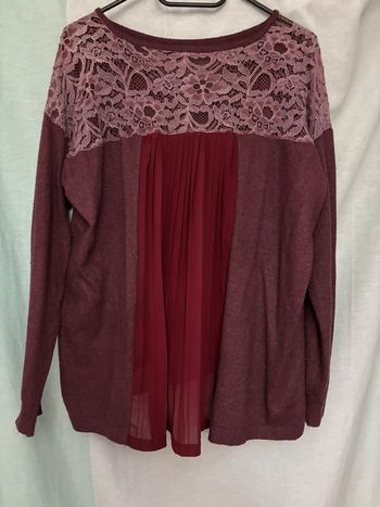 Magnifique pull léger angora avec dentelle et mousseline au dos