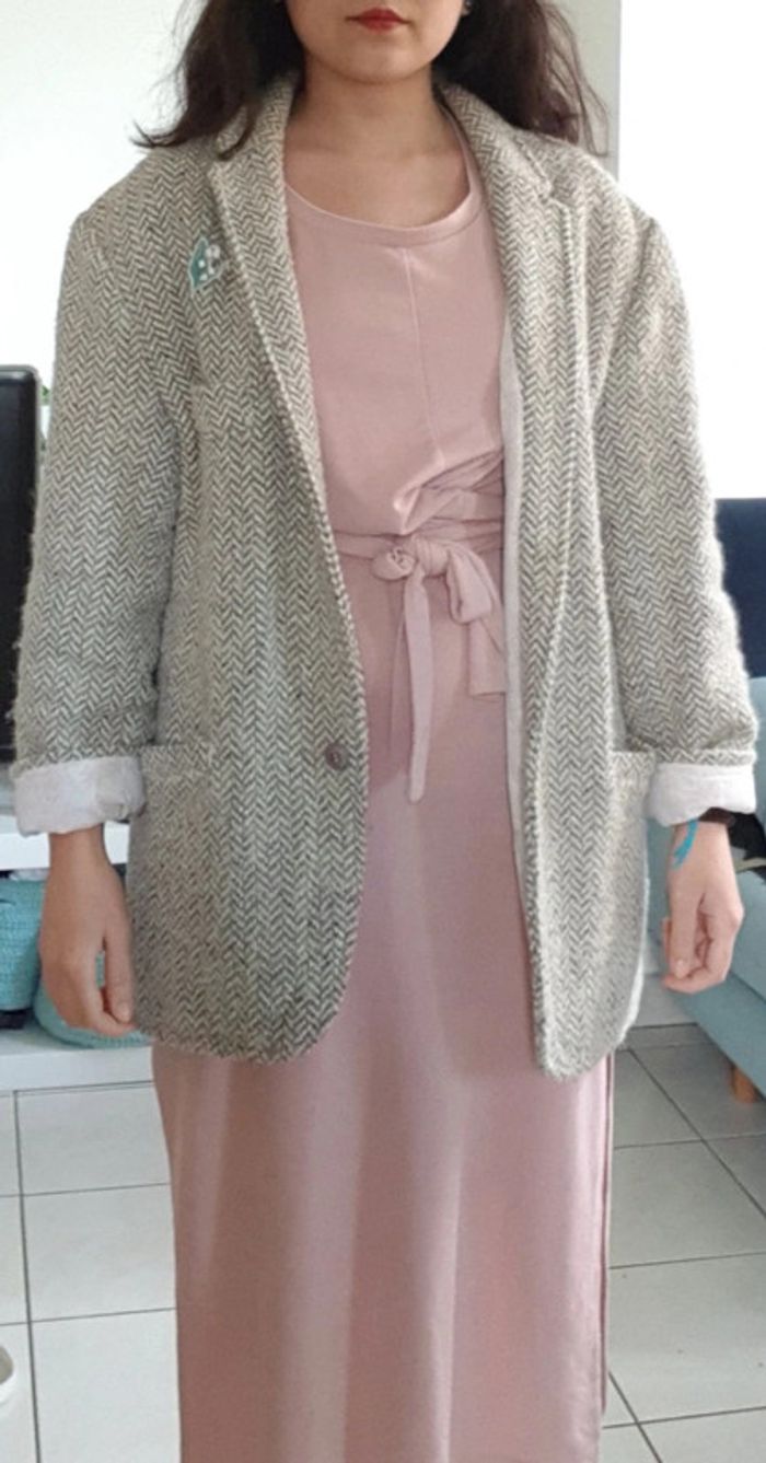 Manteau mi-long vintage broderie muguet - photo numéro 4