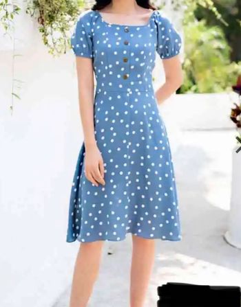 Robe bleue polka dots / à pois blanc loza taille S/36