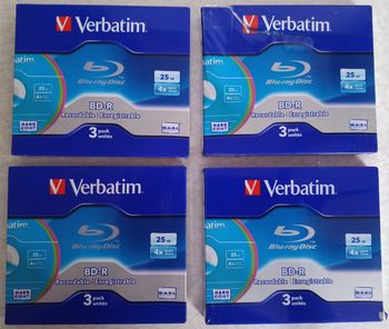 4 Pack de 3 Disques Blu-Ray 25 Go Enregistrable - Vitesse d'Écriture 4X Verbatim