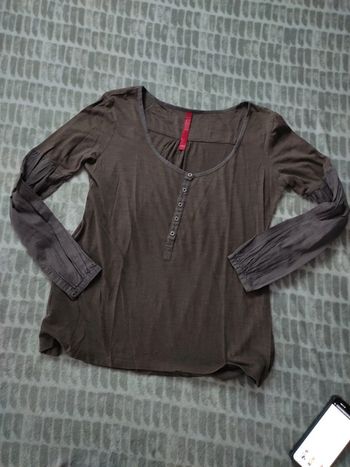 Tee-shirt blouse manches longues marron beige IKKS taille L 40