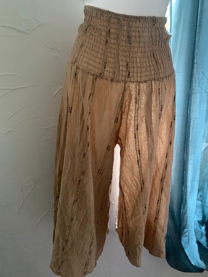 Pantacourt jambes larges beige Ineo taille 36-38 - photo numéro 3