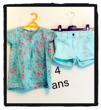 4 ans Ensemble 2 pièces h&m (autres) short et tunique turquoise fleuri print été /Excellent état