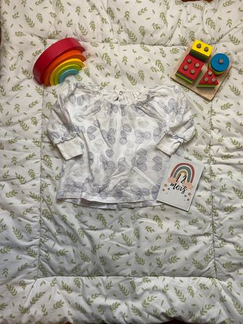 blouse manches longues blanc imprimé bleu 12 mois sucre d'orge