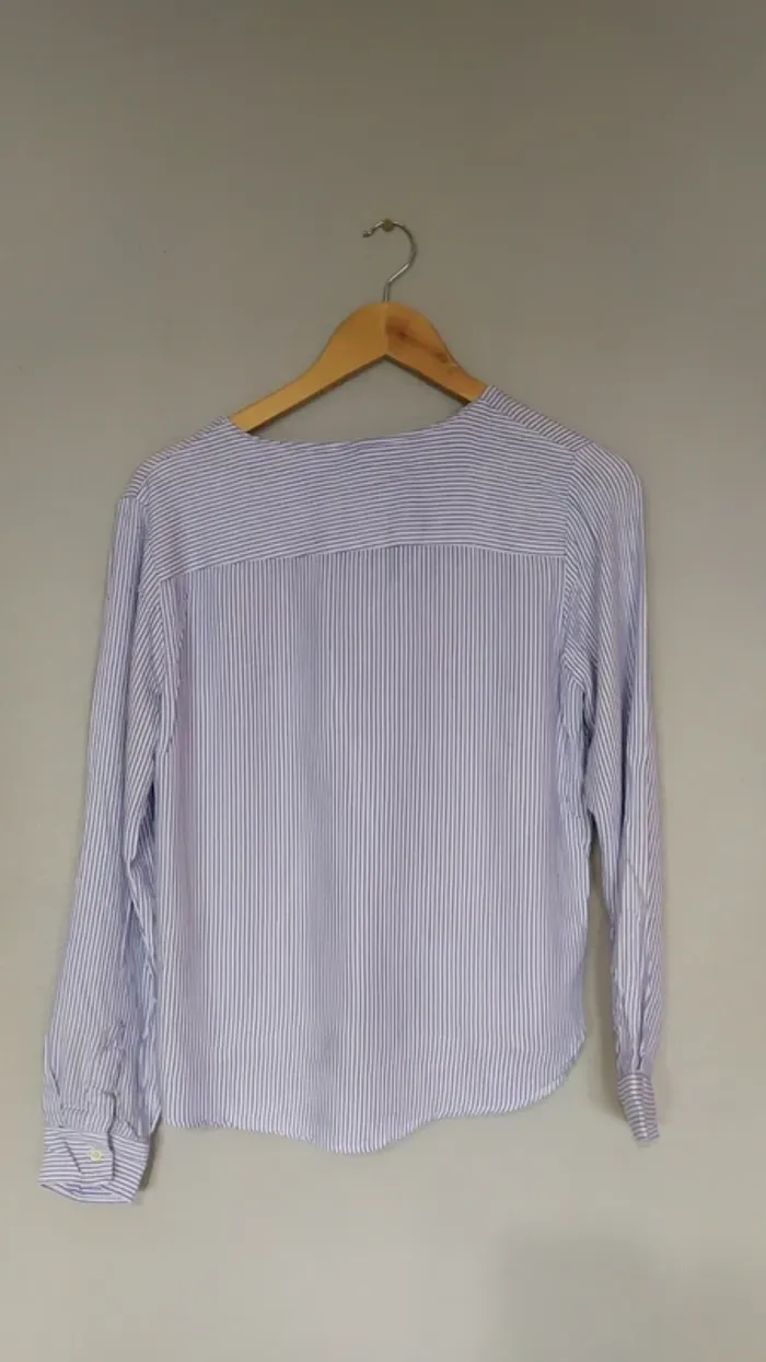 Chemise femme manches longues avec rayures bleues et blanches - photo numéro 2