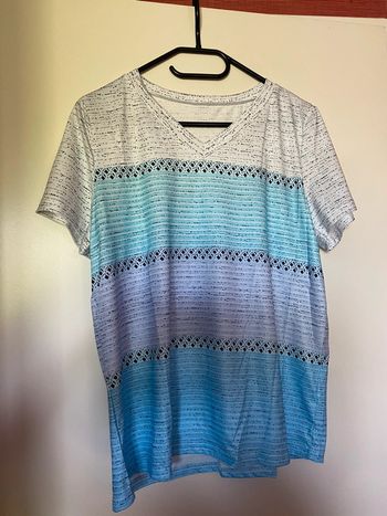 Tee shirt col V rayé bleu et turquoise taille XL